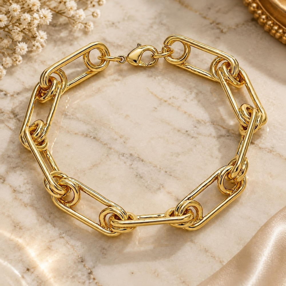 Oro Laminado Basic Bracelet, Gold Filled Style Paperclip Design, Polished, Golden Finish