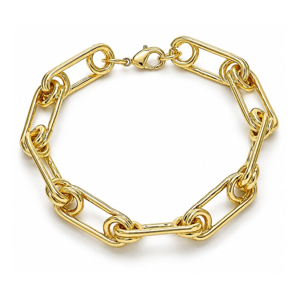 Oro Laminado Basic Bracelet, Gold Filled Style Paperclip Design, Polished, Golden Finish
