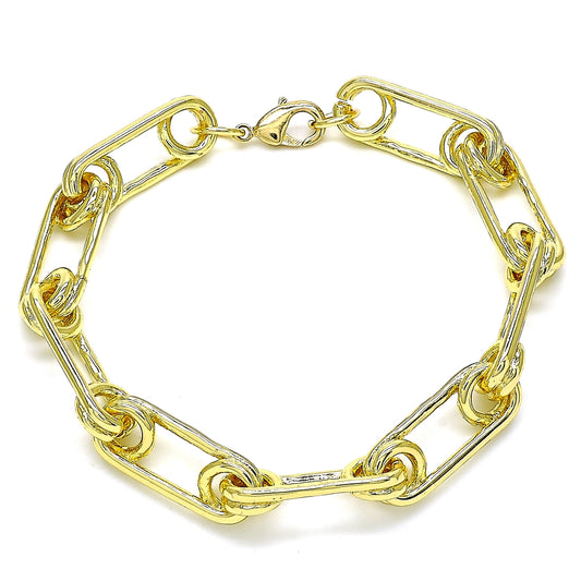 Oro Laminado Basic Bracelet, Gold Filled Style Paperclip Design, Polished, Golden Finish