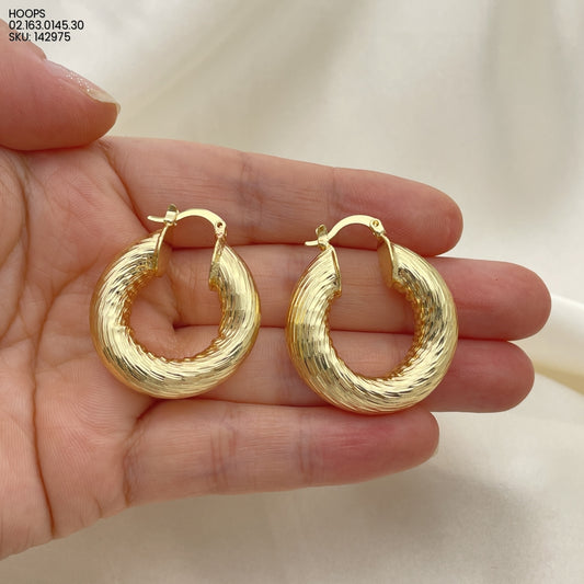 9mm Gold Hoop Earring Thick - Hoop Gold Filled Style Diamond Cutting Gold Finish