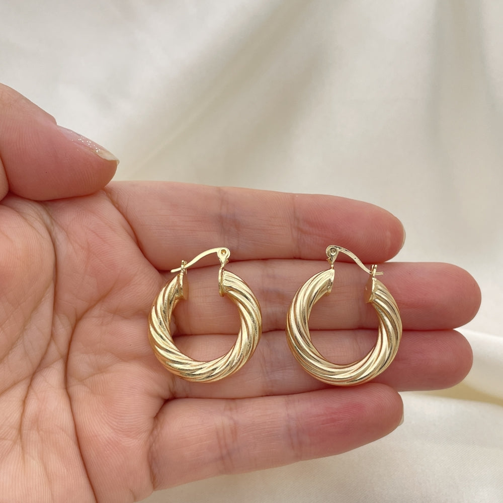 Oro Laminado Small Hoop, Gold Filled Style Twist and Hollow Design, Polished, Golden Finish