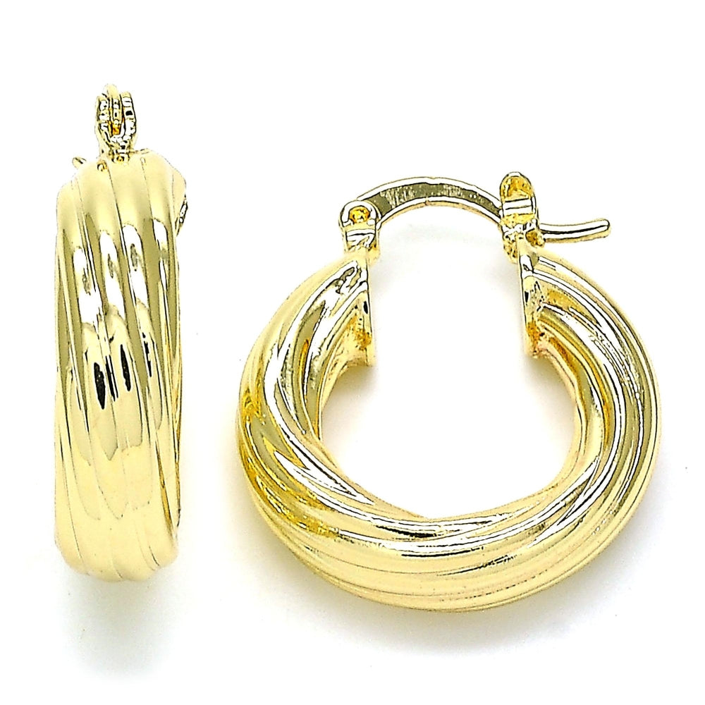 Oro Laminado Small Hoop, Gold Filled Style Twist and Hollow Design, Polished, Golden Finish