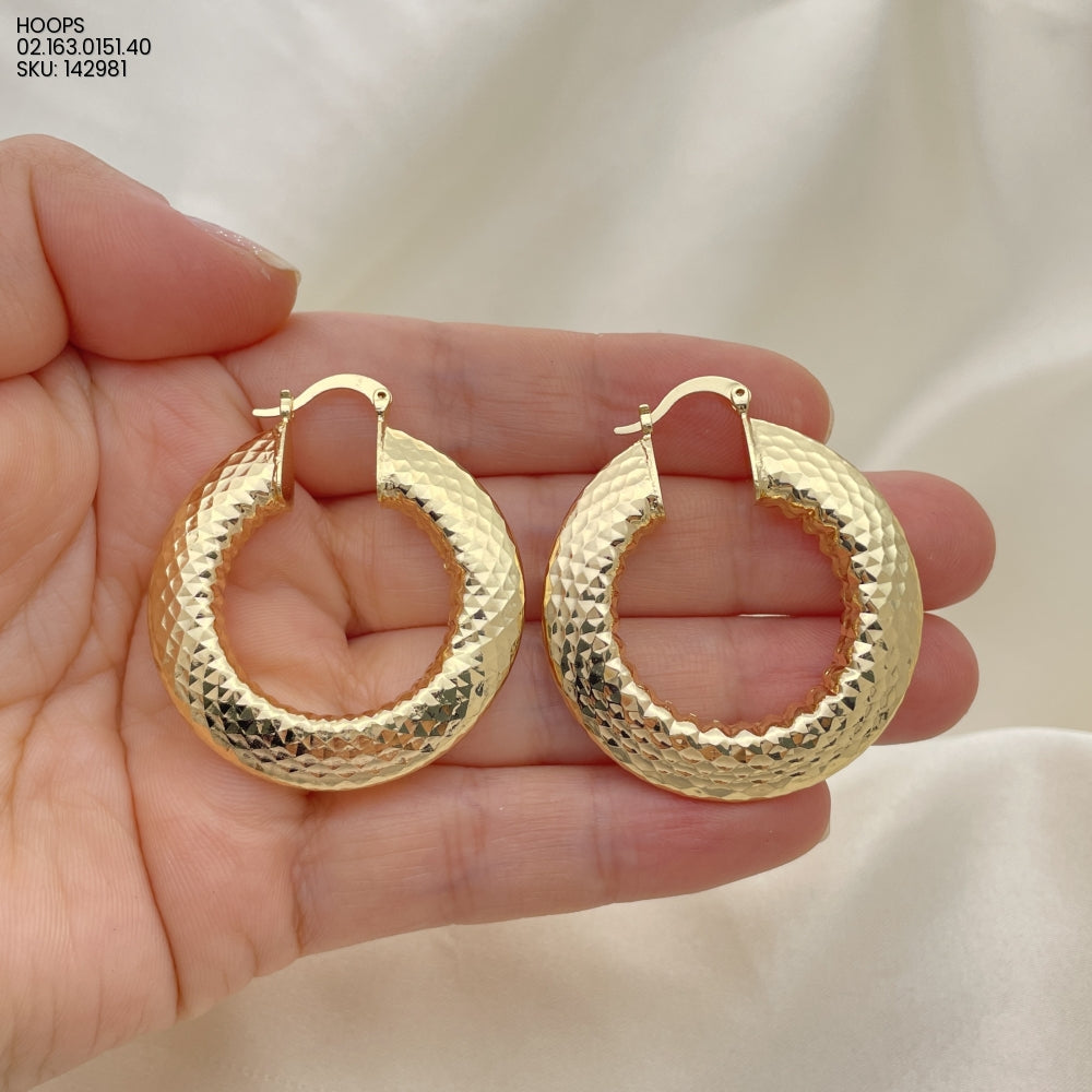 9mm Gold Hoop Earring Thick - Hoop Gold Filled Style Diamond Cutting Gold Finish