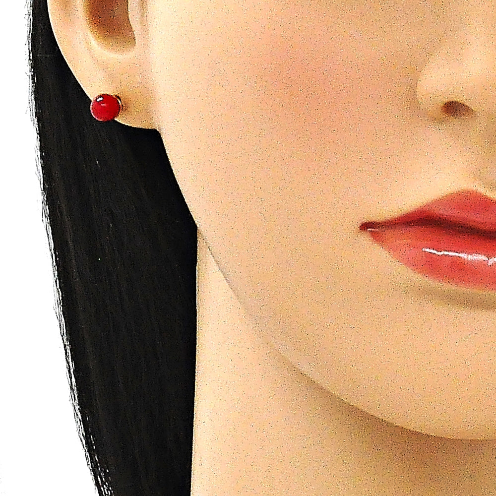 Oro Laminado Stud Earring, Gold Filled Style Ball Design, with Garnet Pearl, Polished, Golden Finish