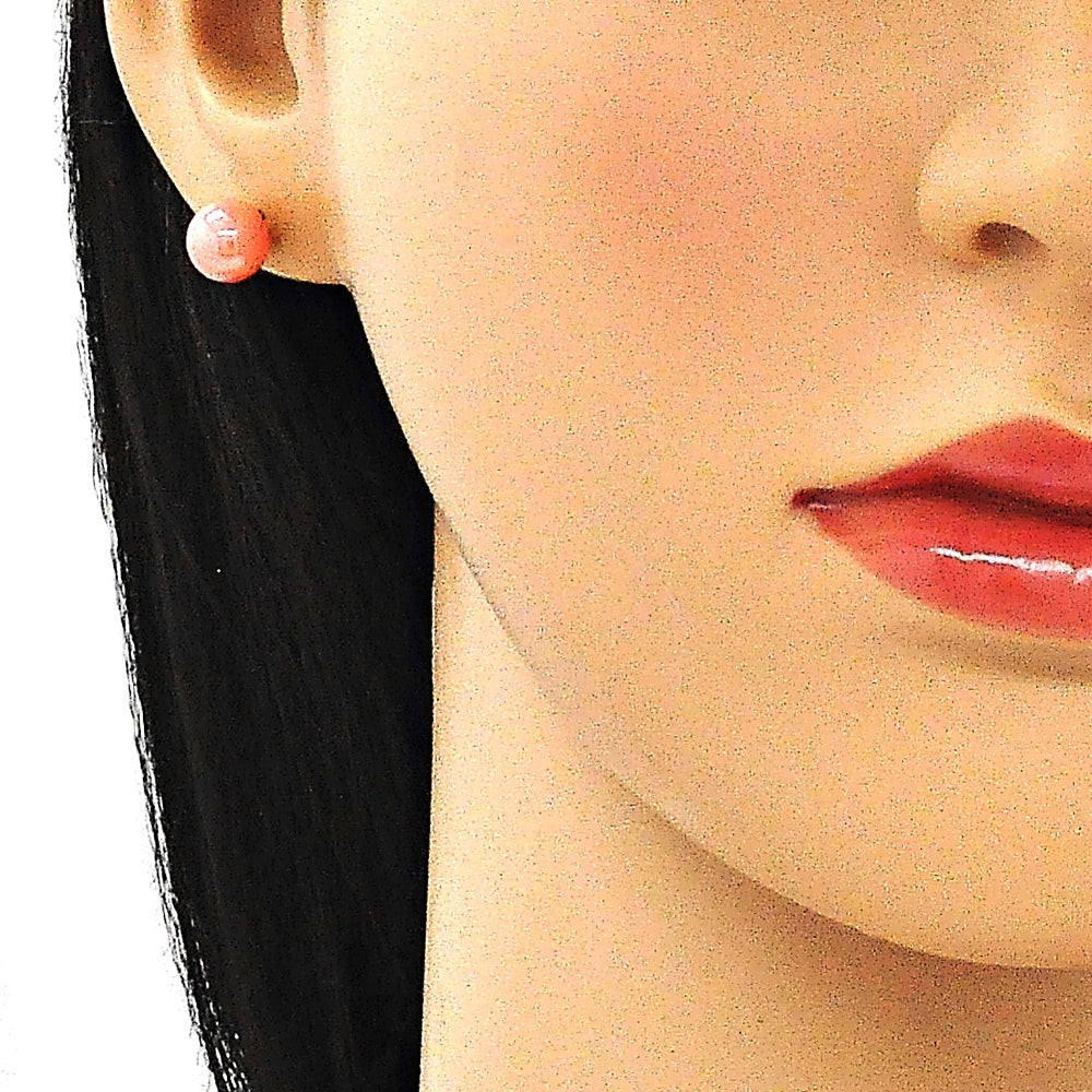Oro Laminado Stud Earring, Gold Filled Style Ball Design, with Pink Pearl, Polished, Golden Finish
