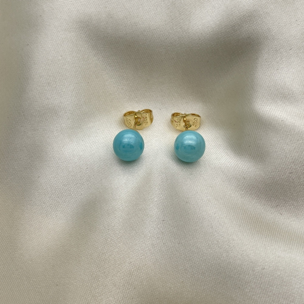Oro Laminado Stud Earring, Gold Filled Style Ball Design, with Turquoise Pearl, Polished, Golden Finish