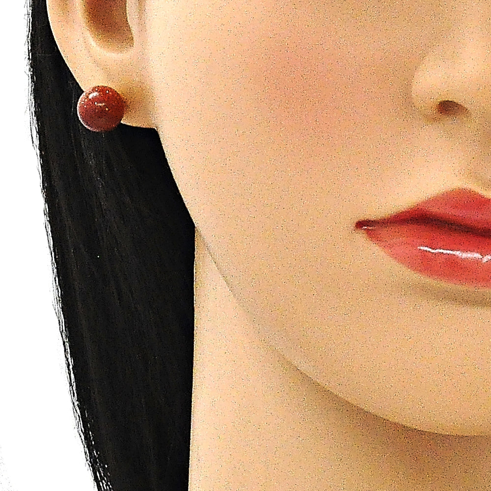 Oro Laminado Stud Earring, Gold Filled Style Ball Design, with Brown Goldstone Venturina, Polished, Golden Finish