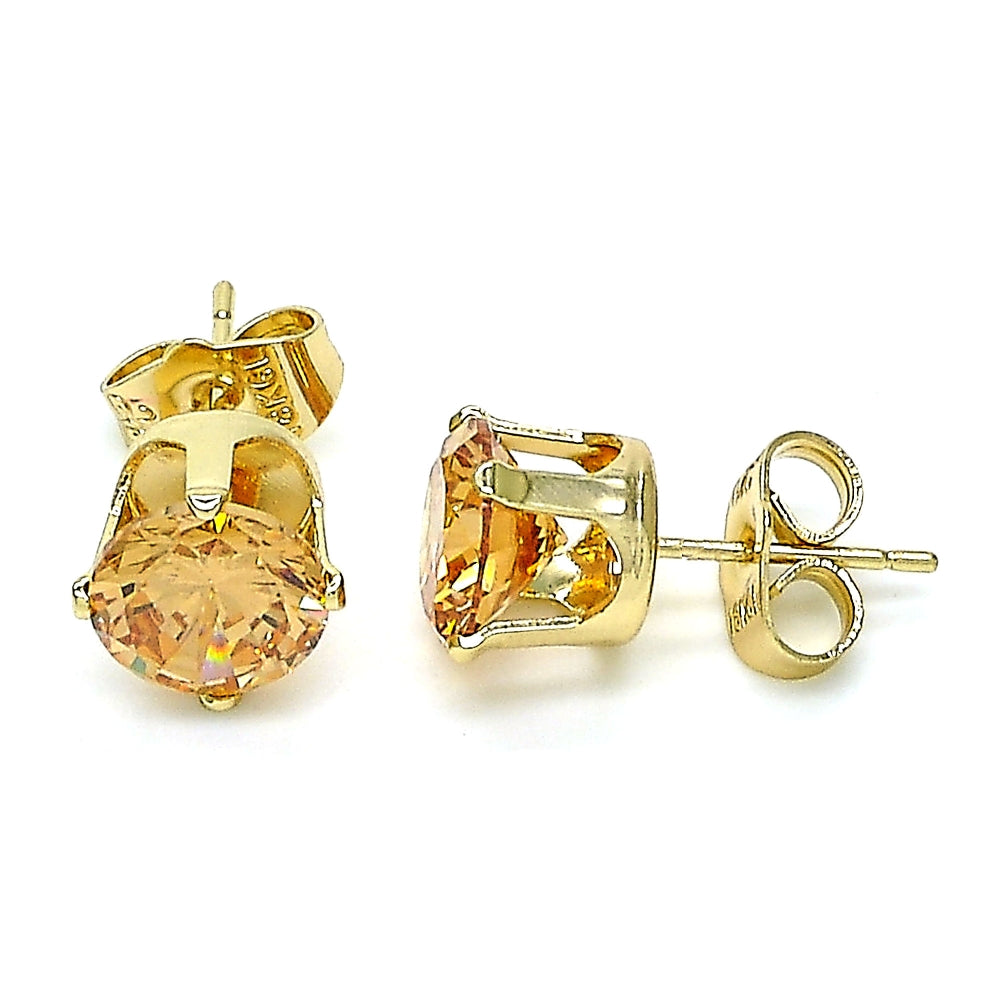 Oro Laminado Stud Earring, Gold Filled Style with Dark Champagne Cubic Zirconia, Polished, Golden Finish