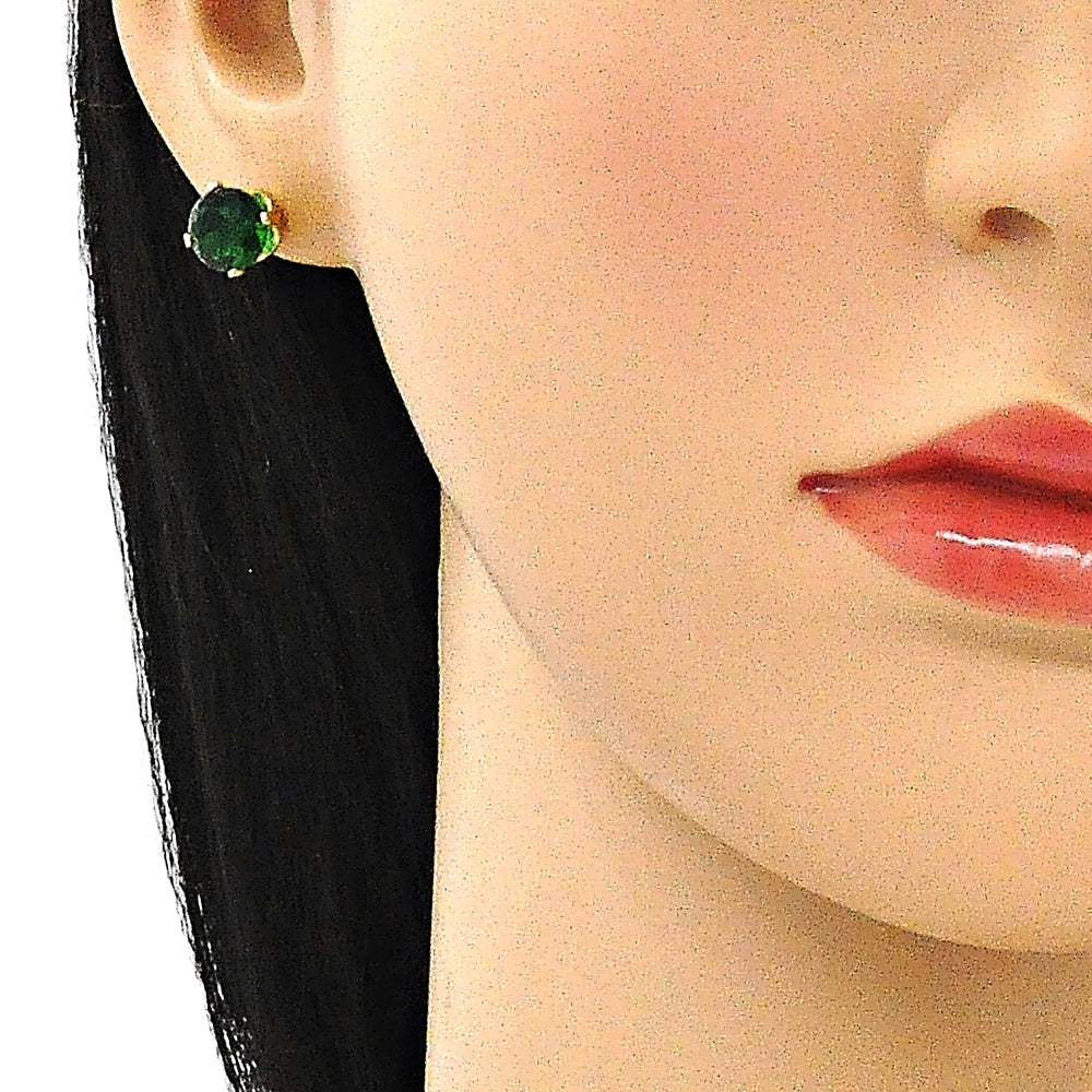 Oro Laminado Stud Earring, Gold Filled Style with Green Cubic Zirconia, Polished, Golden Finish