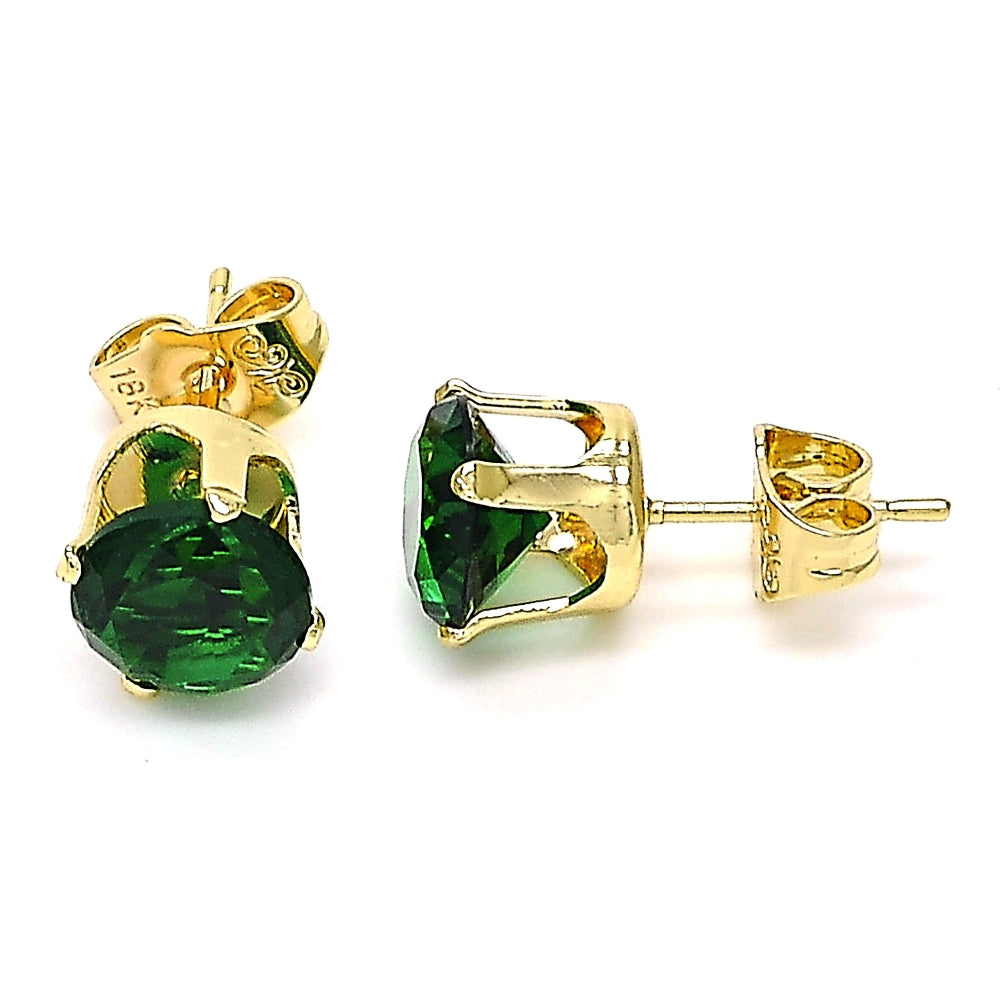 Oro Laminado Stud Earring, Gold Filled Style with Green Cubic Zirconia, Polished, Golden Finish