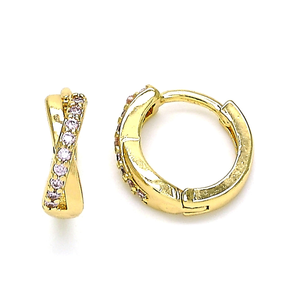 Oro Laminado Huggie Hoop, Gold Filled Style with Pink Micro Pave, Polished, Golden Finish