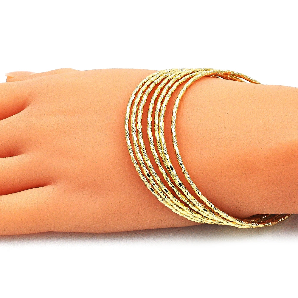 Oro Laminado Semanario Bangle, Gold Filled Style Diamond Cutting Finish, Golden Finish
