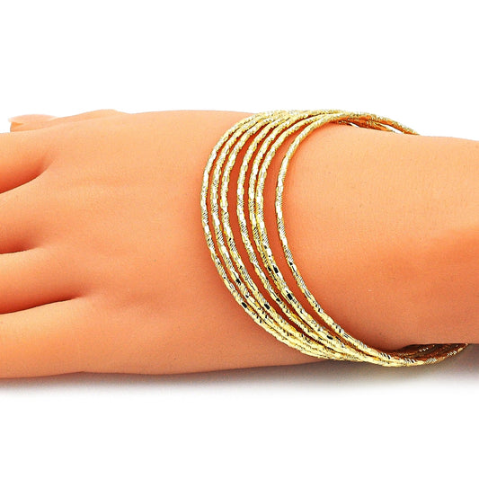 Oro Laminado Semanario Bangle, Gold Filled Style Diamond Cutting Finish, Golden Finish