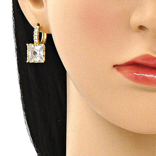 Oro Laminado Huggie Hoop, Gold Filled Style with White Cubic Zirconia and White Micro Pave, Polished, Golden Finish