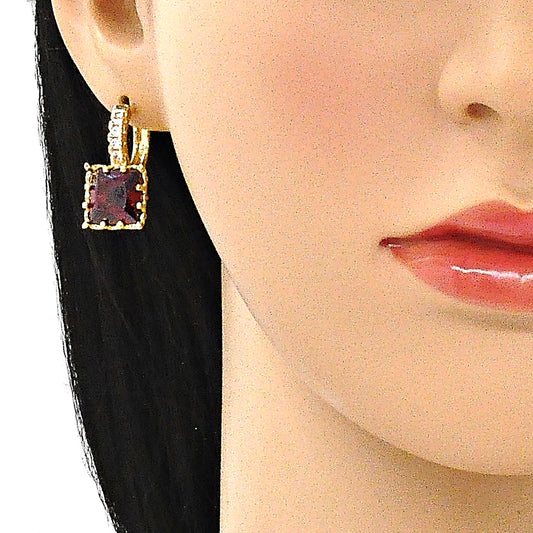 Oro Laminado Huggie Hoop, Gold Filled Style with Garnet Cubic Zirconia and White Micro Pave, Polished, Golden Finish