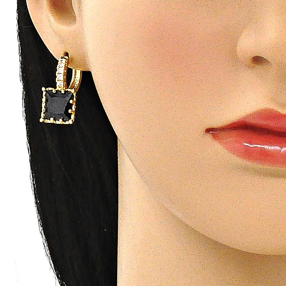 Oro Laminado Huggie Hoop, Gold Filled Style with Black Cubic Zirconia and White Micro Pave, Polished, Golden Finish