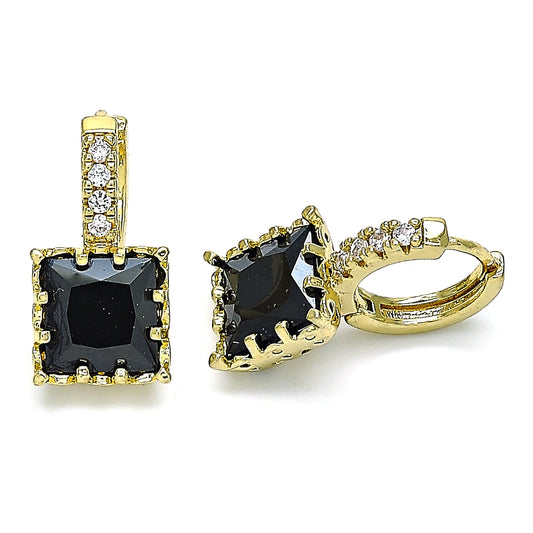 Oro Laminado Huggie Hoop, Gold Filled Style with Black Cubic Zirconia and White Micro Pave, Polished, Golden Finish