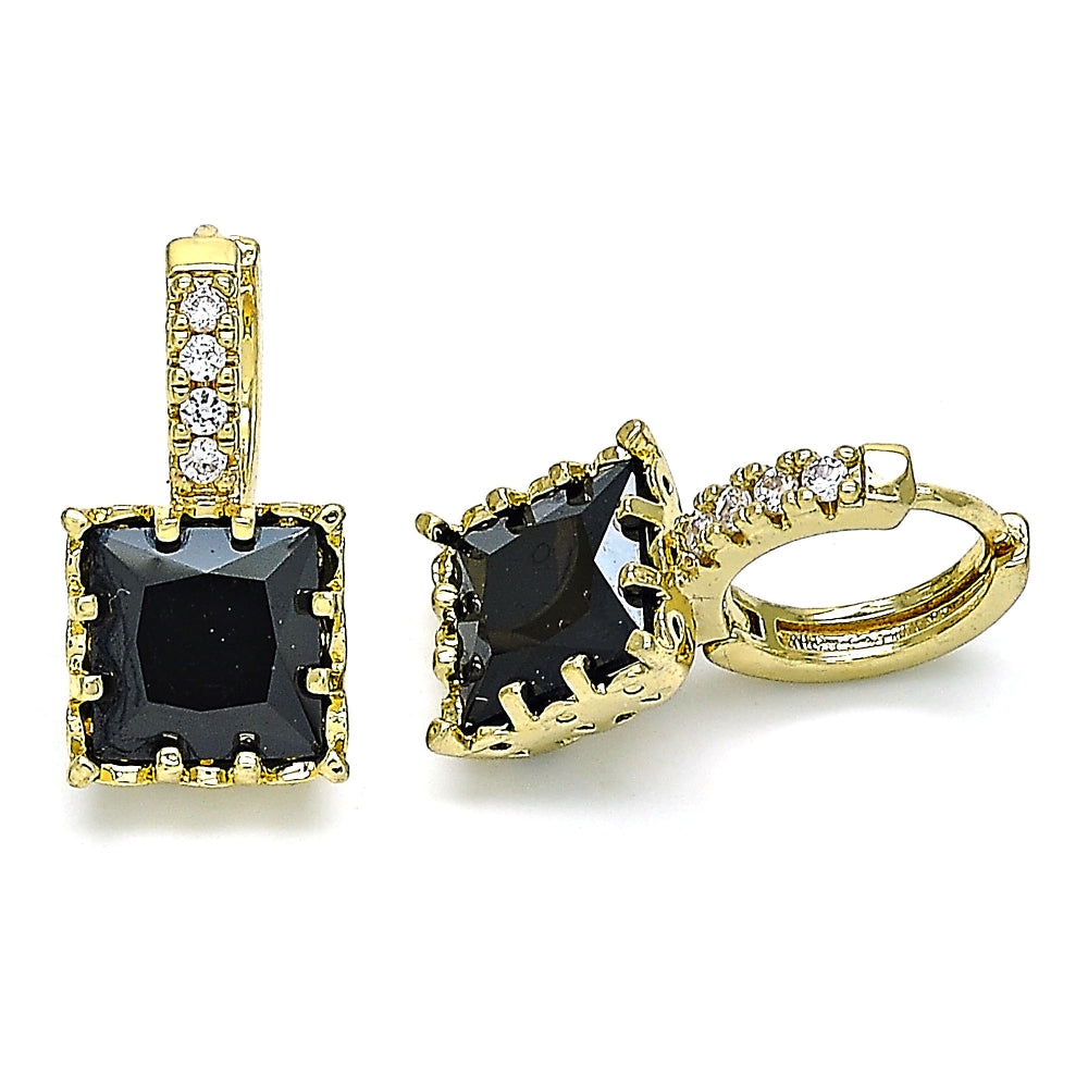 Oro Laminado Huggie Hoop, Gold Filled Style with Black Cubic Zirconia and White Micro Pave, Polished, Golden Finish