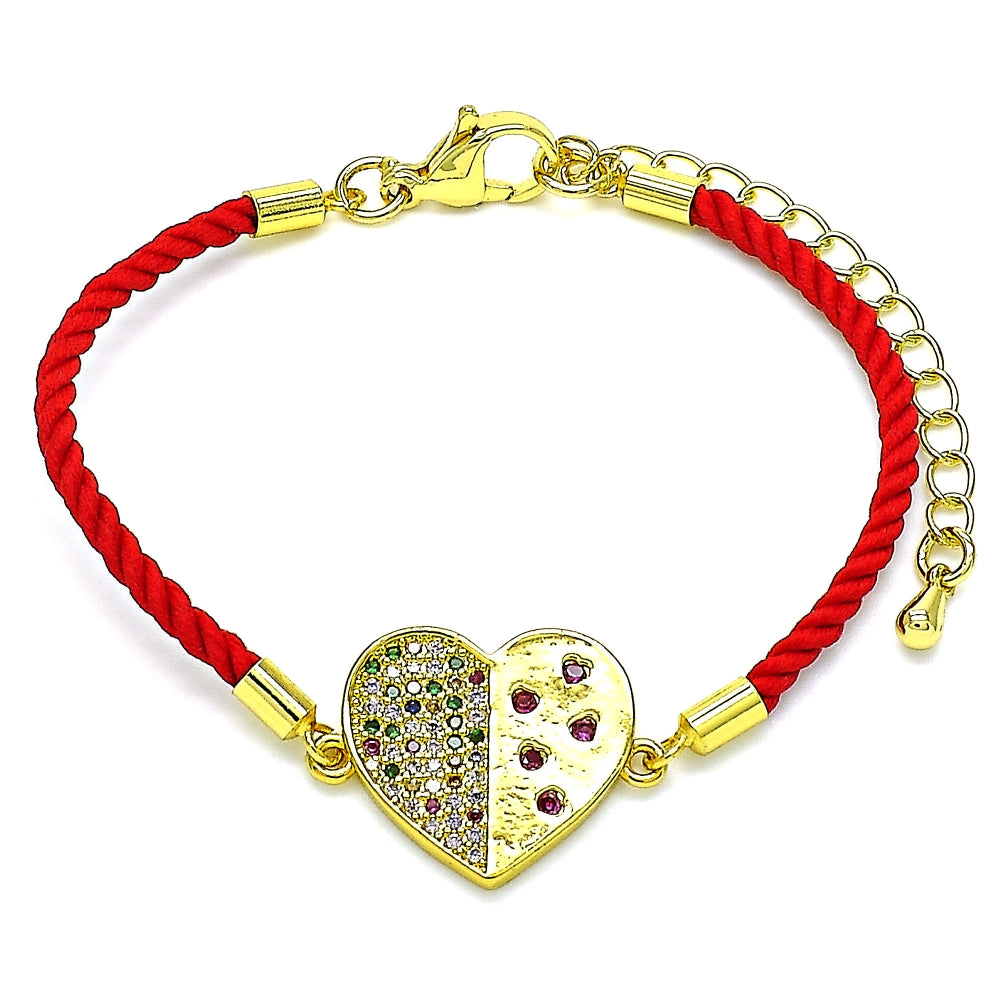Oro Laminado Fancy Bracelet, Gold Filled Style Heart Design, with Multicolor Micro Pave, Polished, Golden Finish