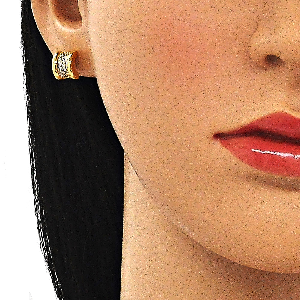 Oro Laminado Stud Earring, Gold Filled Style with White Micro Pave, Polished, Golden Finish