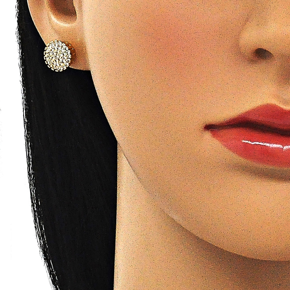 Oro Laminado Stud Earring, Gold Filled Style with White Micro Pave, Polished, Golden Finish