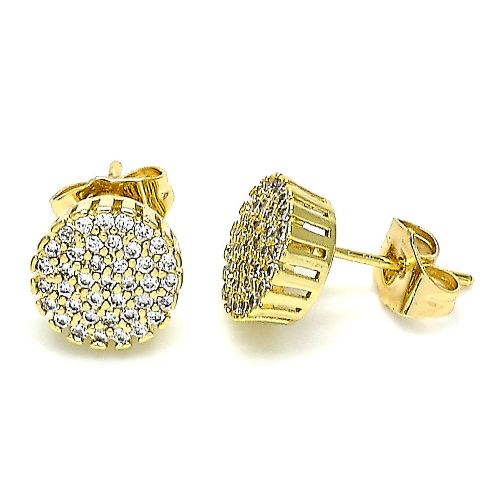 Oro Laminado Stud Earring, Gold Filled Style with White Micro Pave, Polished, Golden Finish