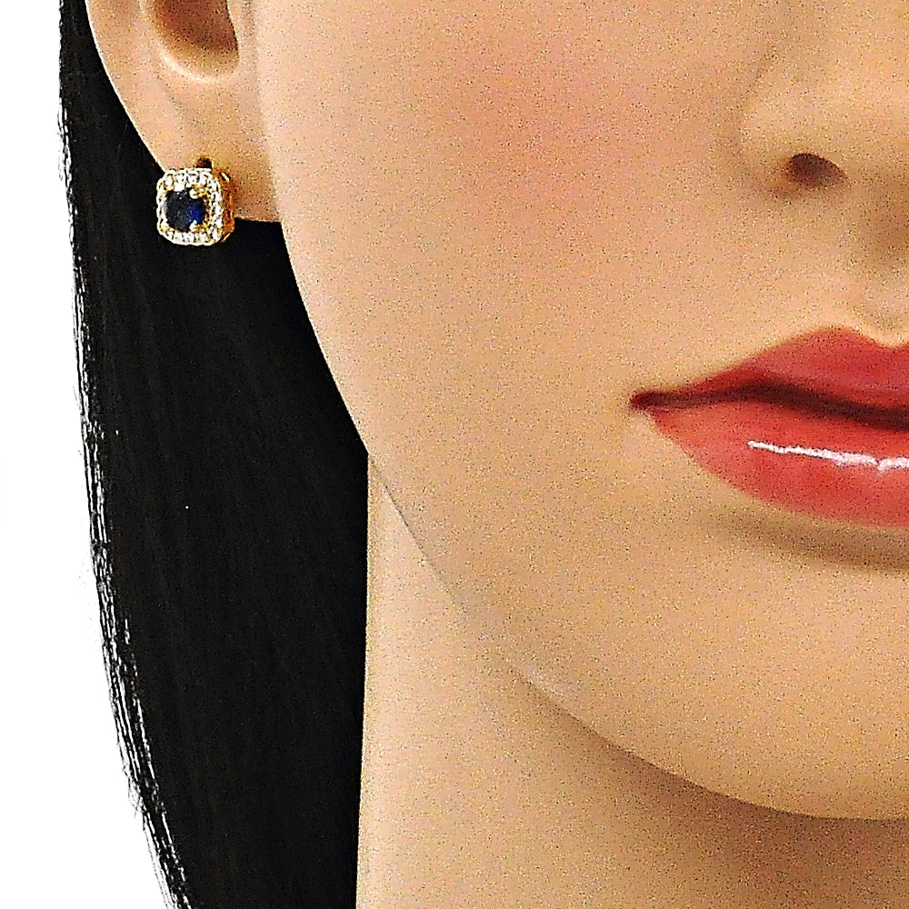 Oro Laminado Stud Earring, Gold Filled Style Cluster Design, with Sapphire Blue Cubic Zirconia and White Micro Pave, Polished, Golden Finish