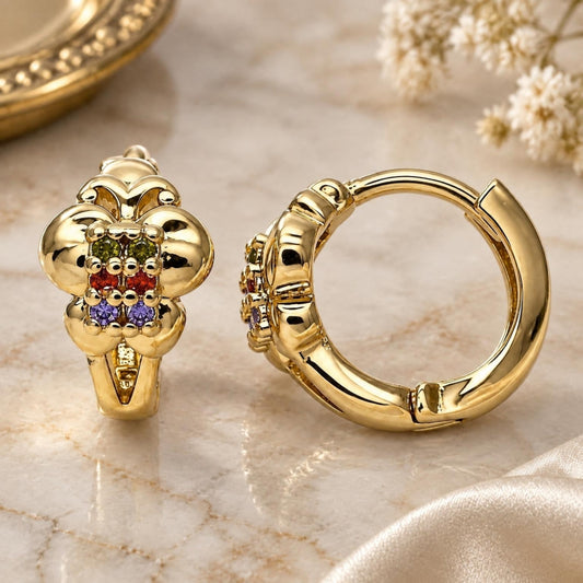Oro Laminado Huggie Hoop, Gold Filled Style Butterfly Design, with Multicolor Micro Pave, Polished, Golden Finish