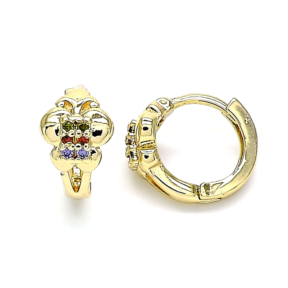 Oro Laminado Huggie Hoop, Gold Filled Style Butterfly Design, with Multicolor Micro Pave, Polished, Golden Finish
