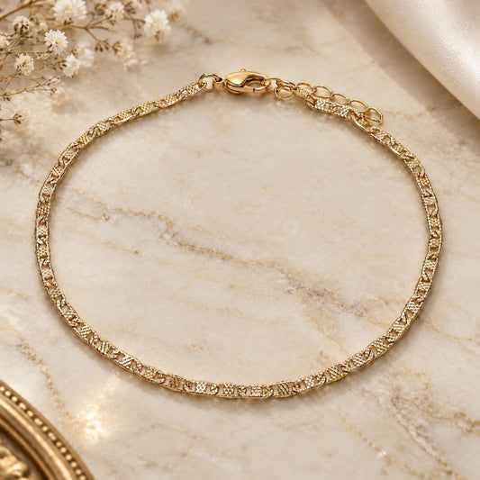 Oro Laminado Basic Anklet, Gold Filled Style Mariner Design, Polished, Golden Finish
