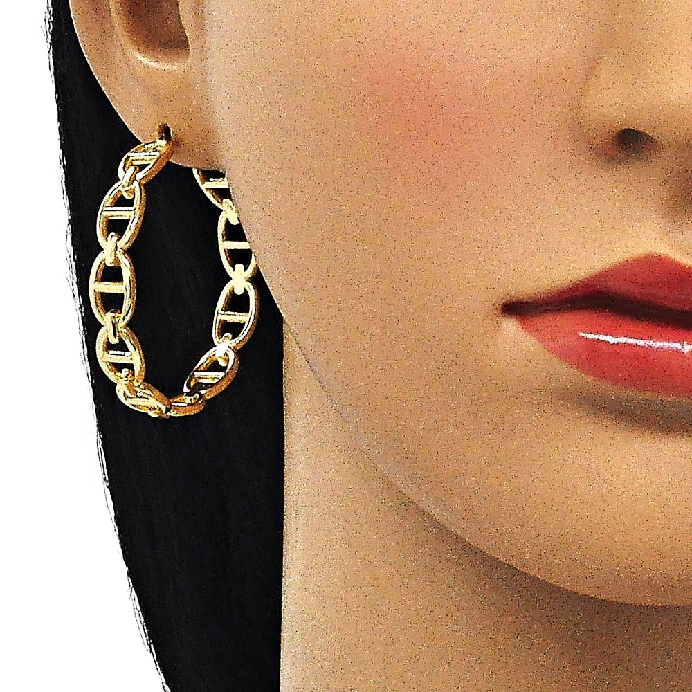 Oro Laminado Stud Earring, Gold Filled Style Puff Mariner Design, Polished, Golden Finish
