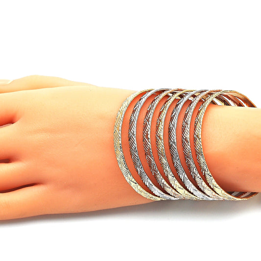 Oro Laminado Semanario Bangle, Gold Filled Style Polished, Tricolor