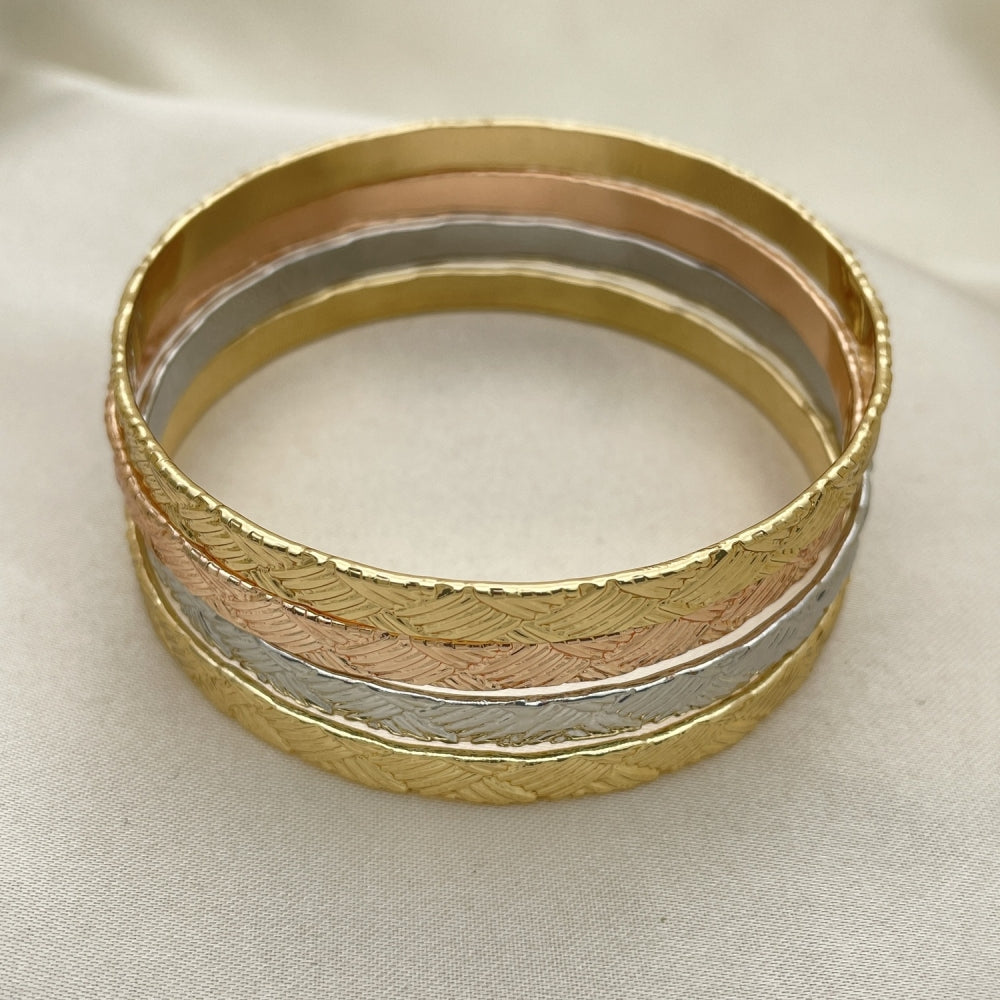 Oro Laminado Semanario Bangle, Gold Filled Style Polished, Tricolor