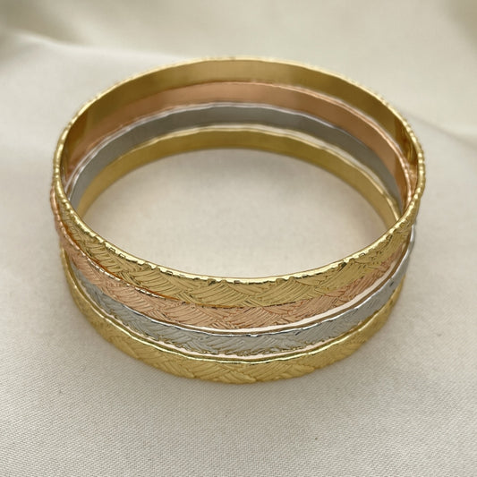 Oro Laminado Semanario Bangle, Gold Filled Style Polished, Tricolor