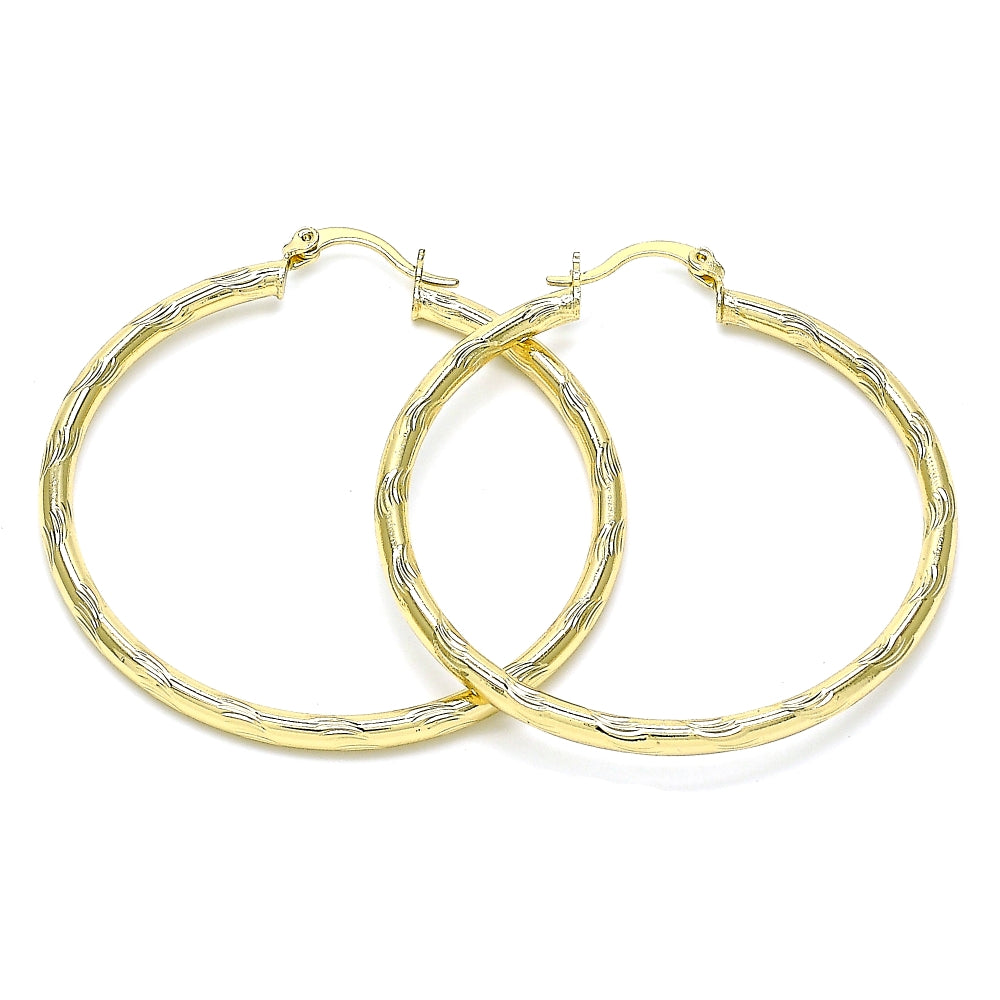 Oro Laminado Large Hoop, Gold Filled Style Hollow Design, Diamond Cutting Finish, Golden Finish