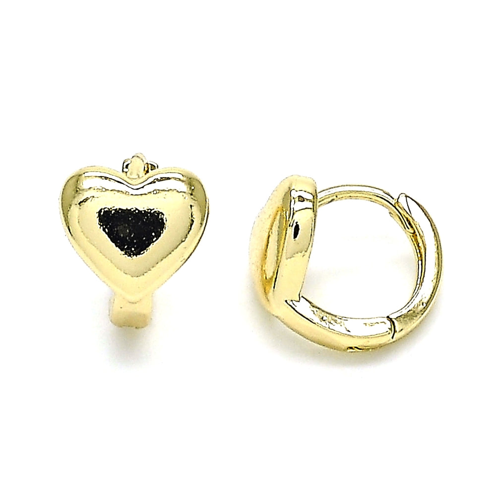 Oro Laminado Huggie Hoop, Gold Filled Style Heart Design, Polished, Golden Finish