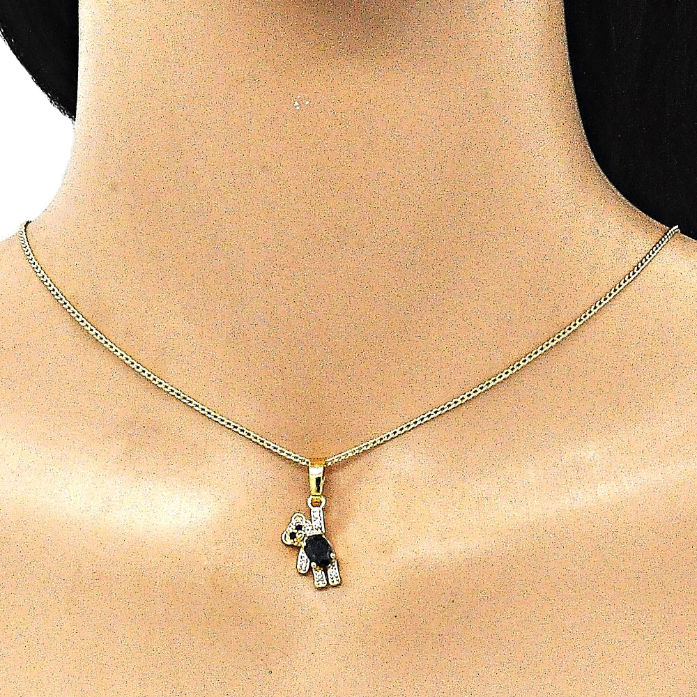 Oro Laminado Pendant Necklace, Gold Filled Style Teddy Bear Design, with Black and White Cubic Zirconia, Polished, Golden Finish