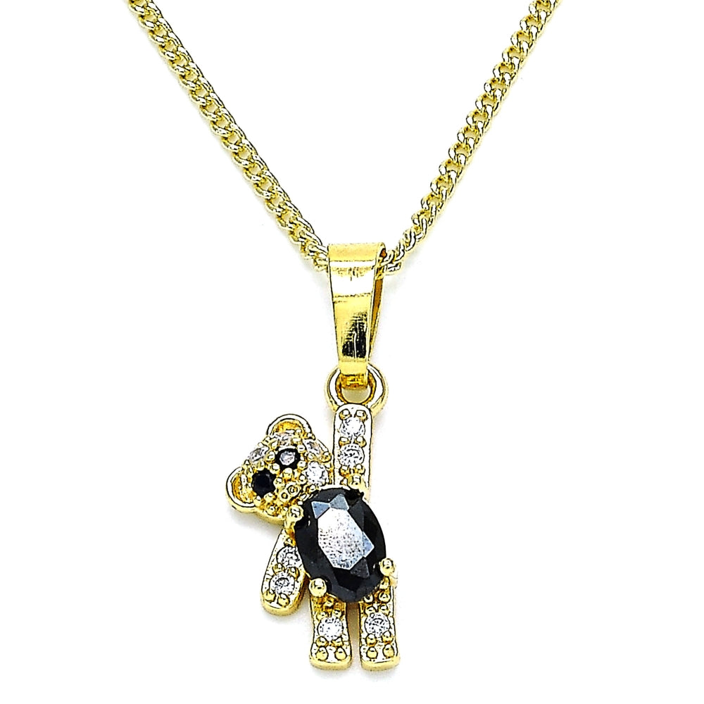 Oro Laminado Pendant Necklace, Gold Filled Style Teddy Bear Design, with Black and White Cubic Zirconia, Polished, Golden Finish