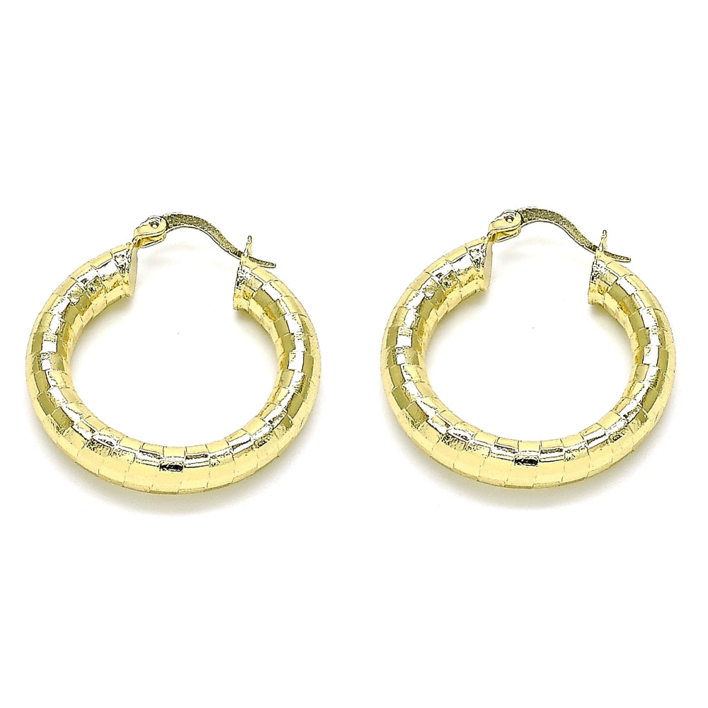 Oro Laminado Medium Hoop, Gold Filled Style Diamond Cutting Finish, Golden Finish