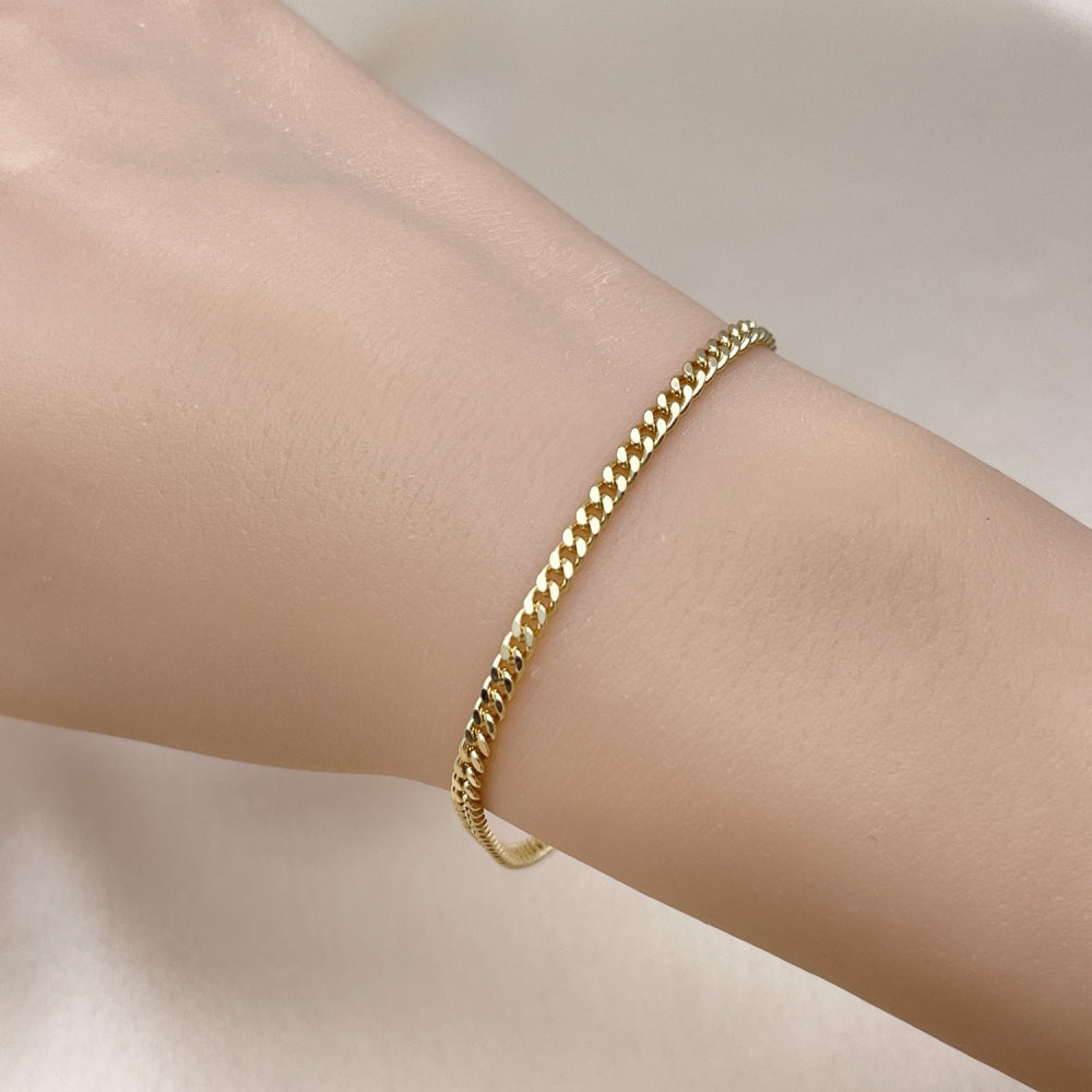 Oro Laminado Basic Bracelet, Gold Filled Style Miami Cuban Design, Polished, Golden Finish