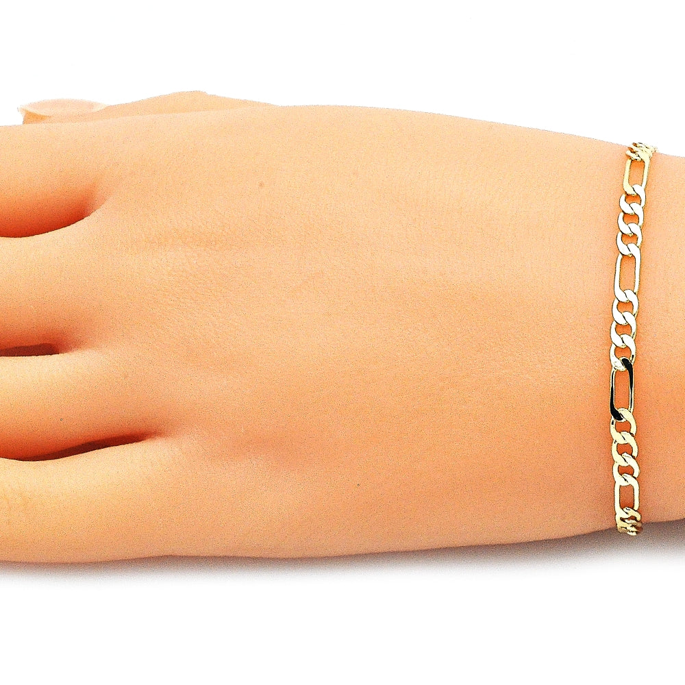 Oro Laminado Basic Bracelet, Gold Filled Style Figaro Design, Polished, Golden Finish