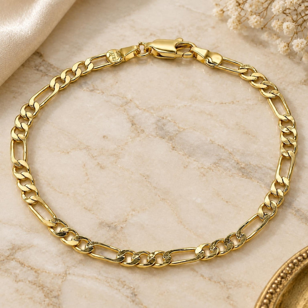Oro Laminado Basic Bracelet, Gold Filled Style Figaro Design, Polished, Golden Finish