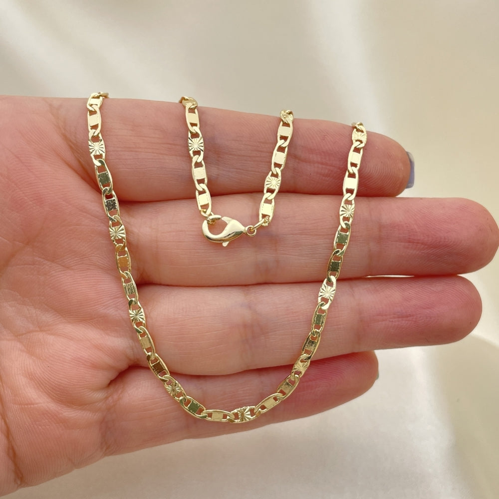 Oro Laminado Basic Necklace, Gold Filled Style Mariner Design, Diamond Cutting Finish, Golden Finish