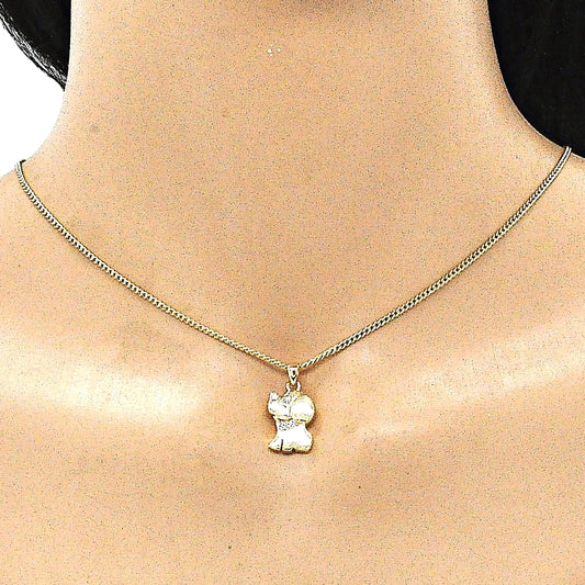 Oro Laminado Pendant Necklace, Gold Filled Style Dog Design, with White Micro Pave, Polished, Golden Finish