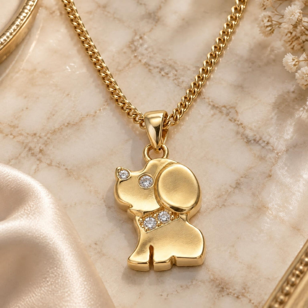 Oro Laminado Pendant Necklace, Gold Filled Style Dog Design, with White Micro Pave, Polished, Golden Finish