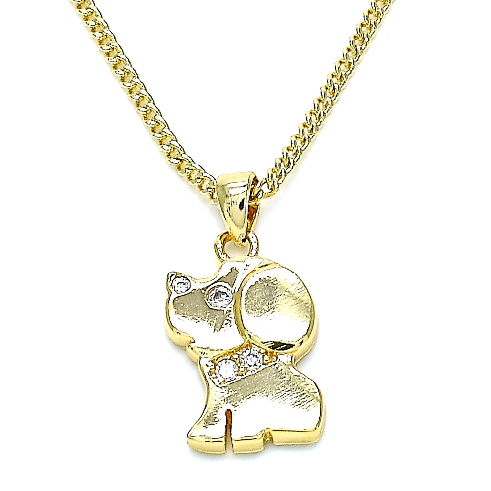 Oro Laminado Pendant Necklace, Gold Filled Style Dog Design, with White Micro Pave, Polished, Golden Finish