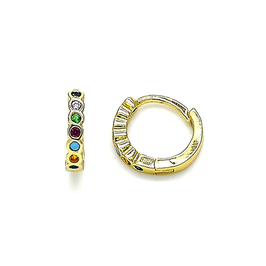 Oro Laminado Huggie Hoop, Gold Filled Style with Multicolor Cubic Zirconia, Polished, Golden Finish
