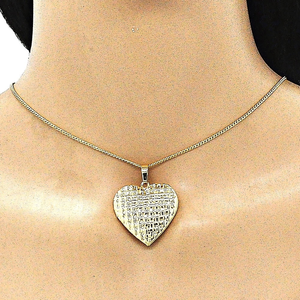Oro Laminado Pendant Necklace, Gold Filled Style Heart Design, Polished, Golden Finish