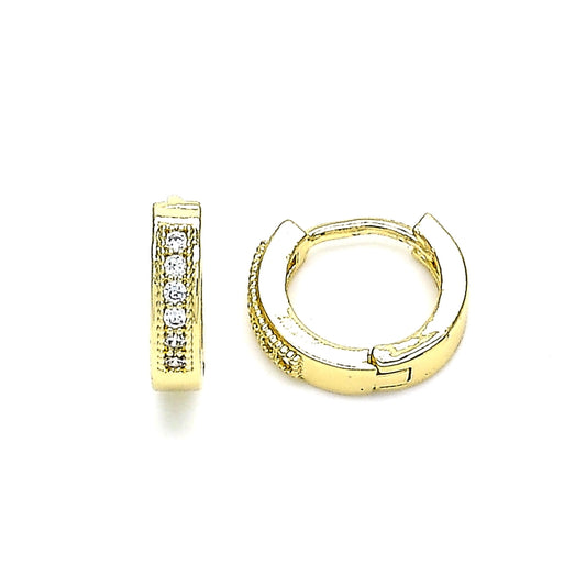 Oro Laminado Huggie Hoop, Gold Filled Style with White Micro Pave, Polished, Golden Finish