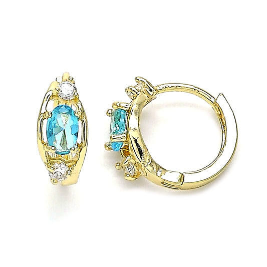Oro Laminado Huggie Hoop, Gold Filled Style with Blue Topaz and White Cubic Zirconia, Polished, Golden Finish